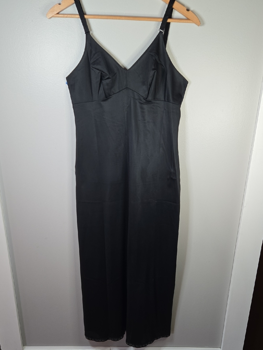 Vintage Black Slip Dress with V-Neck and Adjustable Straps